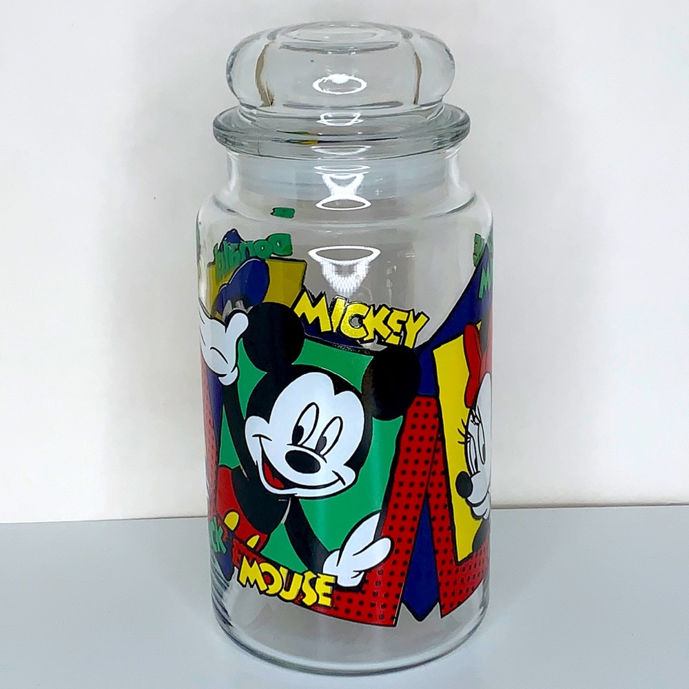 Vintage Disney Glass Canister Mickey Minnie and Donald Duck